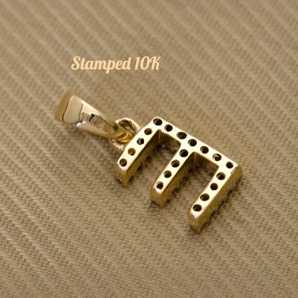 Real Natural Ethically Sourced Earth Diamond Gold Initial E Pendant Stamped 10K - Picture 2 of 4